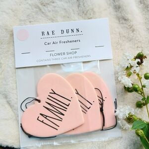 Pack of 3 pink heart shaped Rae Dunn "Family" scented car fresheners, cute core